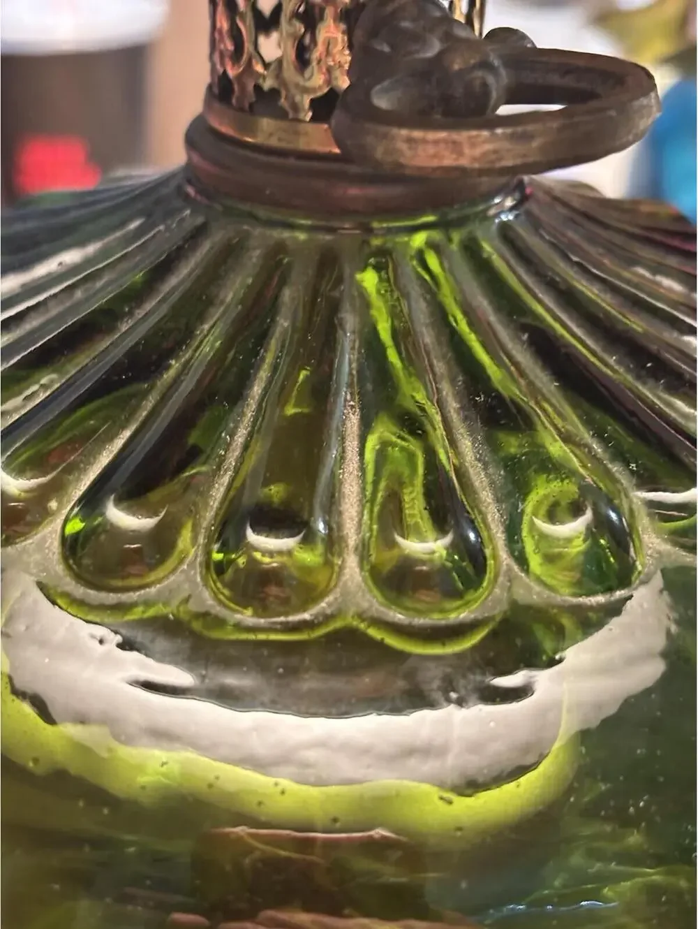 VINTAGE MID-CENTURY MODERN GREEN GLASS TABLE LAMP AVOCADO GENIE Oil Lamp STYLE